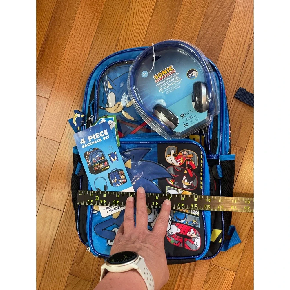 Sonic the Hedgehog 4 Piece Backpack Set Lunch Tote Headphones Blue 17 Inch